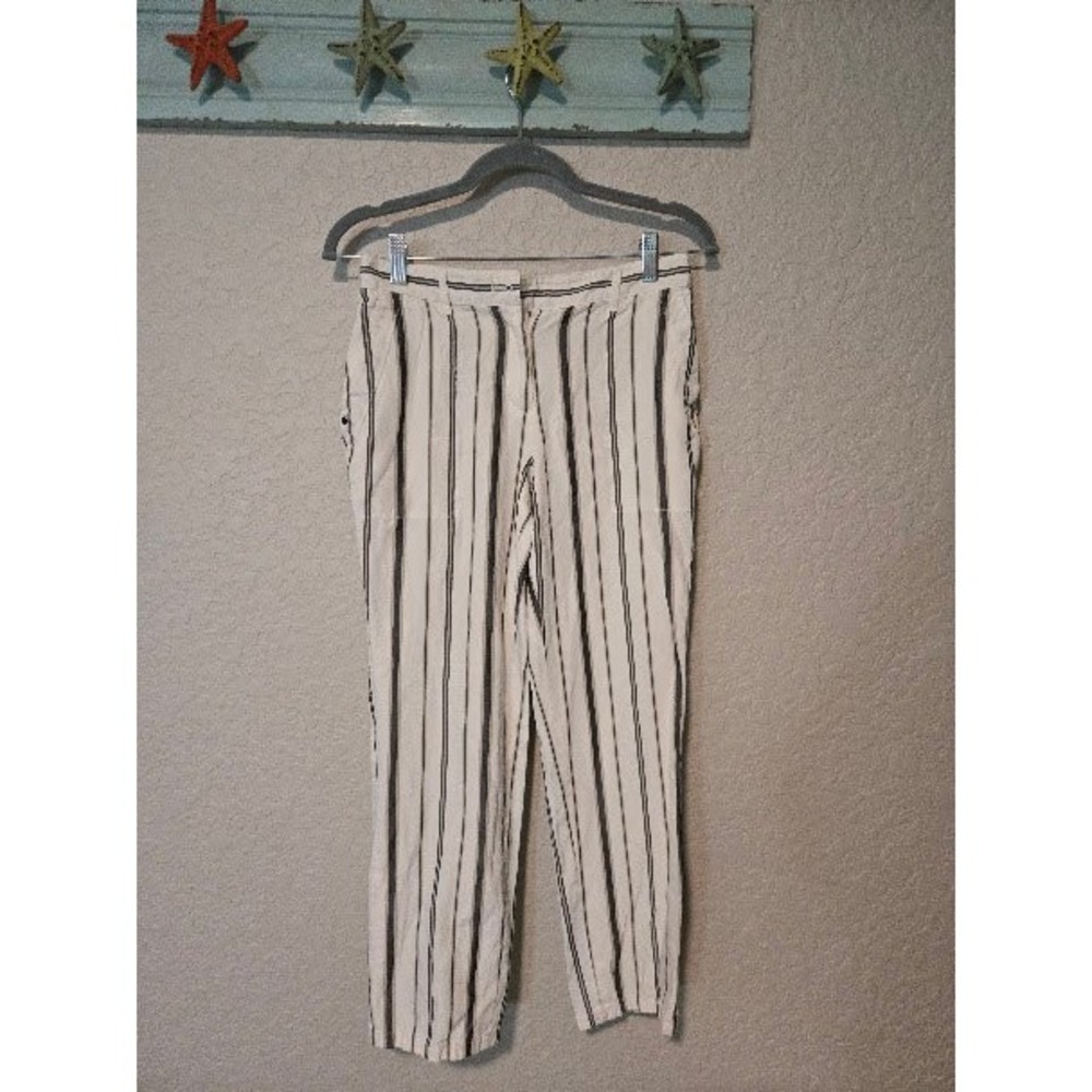 Lafayette 148 New York Women Ivory Black Striped Straight Leg Trousers Size 4